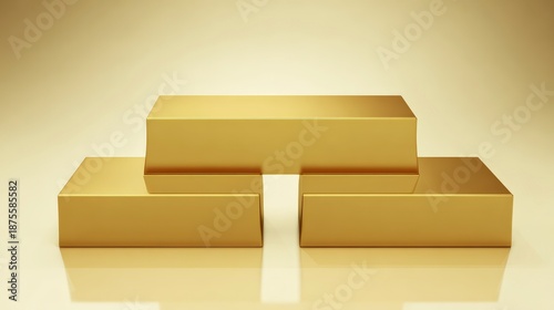 Three shining gold bars displayed on a reflective surface, showcasing wealth, investment potential, and financial stability in luxurious gold.