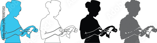 Nurse Silhouette Cutting Medical Bandage with Scissors Healthcare Vector Set