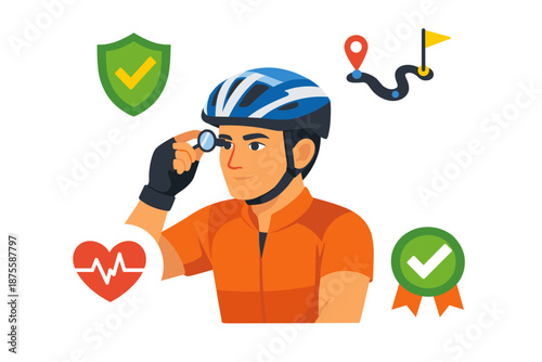 Male cyclist with helmet and smart glasses in fitness and navigation concept