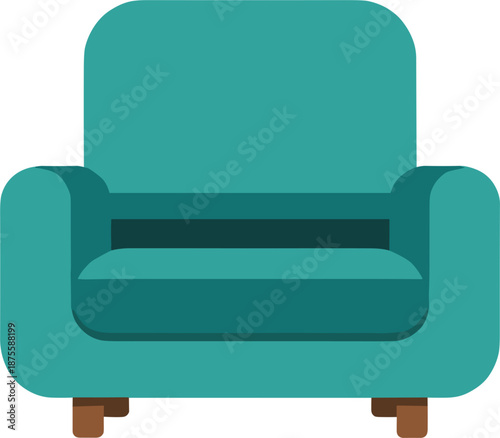 Modern teal armchair icon isolated on white background for interior design living room furniture home comfort and cozy house decor concepts.