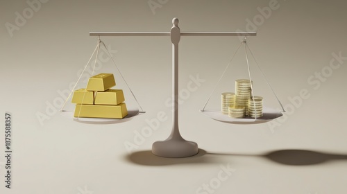 Balanced scales depicting gold bars versus coins symbolize wealth management, investment strategies, and financial planning for optimal asset diversification.