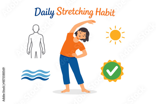 Asian female engaging in daily stretching routine for health and wellness