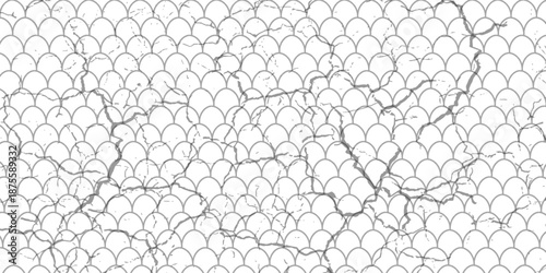 Dragon snake reptile fish mermiad scale seamless pattern tile. Dinosaur skin seamless pattern. Vector black line background.