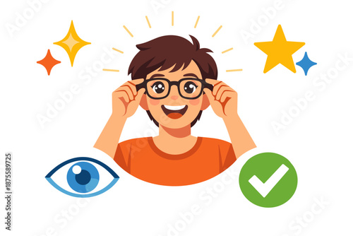 Happy young boy wearing glasses smiling with confidence