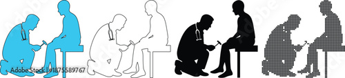 Doctor Checking Patient Reflexes with Medical Hammer Silhouette Collection