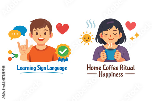 Young male learning sign language and asian female enjoying coffee ritual