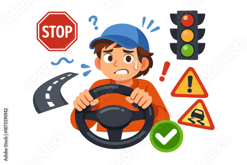 Worried young caucasian male driver facing traffic challenges