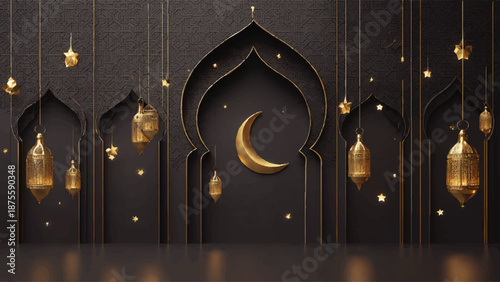 Contemporary Islamic geometric background Charcoal gray vector