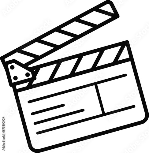 Thin line art icon of a movie clapperboard for film production and cinema industry concepts.