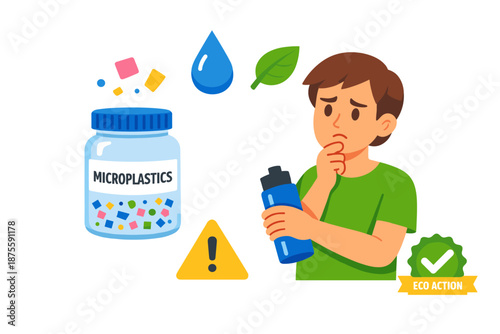 Young caucasian male concerned about microplastics in water and environment