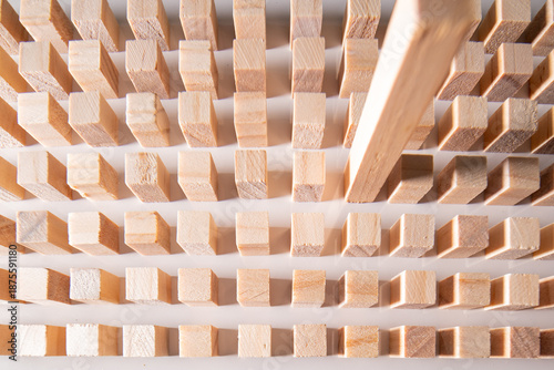 One Tall Block in Ordered Structure in Wide Angle on white background