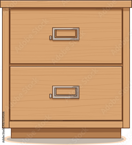Two drawer wooden filing cabinet vector illustration for office storage organization and document furniture isolated on white background.