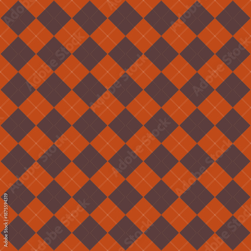Schilderij op canvas Seamless argyle pattern with orange and brown diamonds