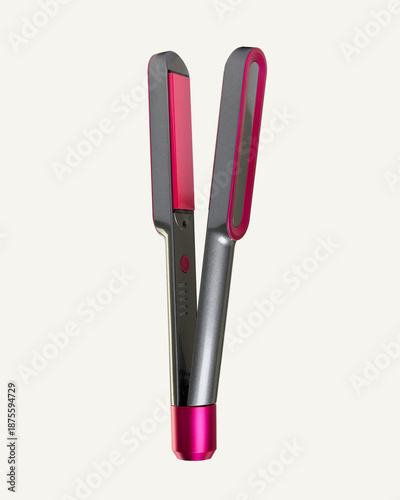 modern hair straightener in pink and grey design on white background