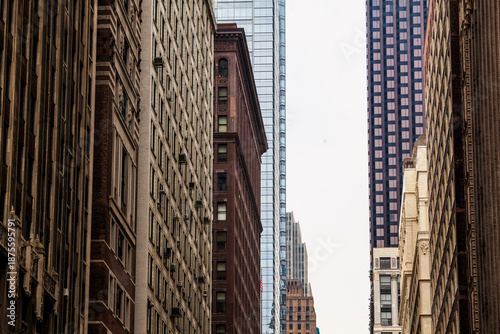 Buildings in downtown Chicago, a range of architectural styles on a street.