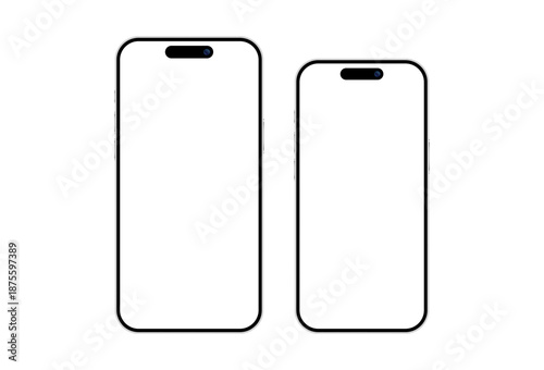 Smartphone devices mockup in different display sizes on a white background. Realistic mobile phone template layout vector illustration