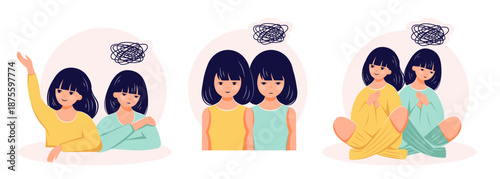 Bipolar disorder concept. Mental illness depression flat vector illuastration