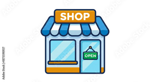 Cartoon Shop Storefront with Open Sign, Retail Business Exterior Illustration