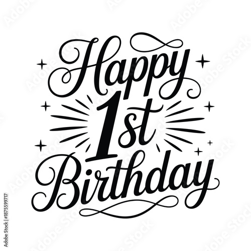 happy first birthday celebration with elegant calligraphy design
