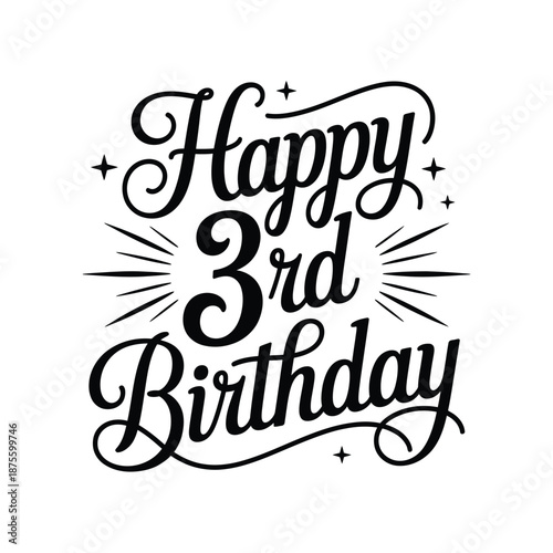happy 3rd birthday celebration text with decorative elements