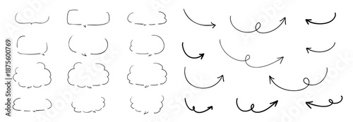 手書きの吹き出しと矢印のあしらいセット