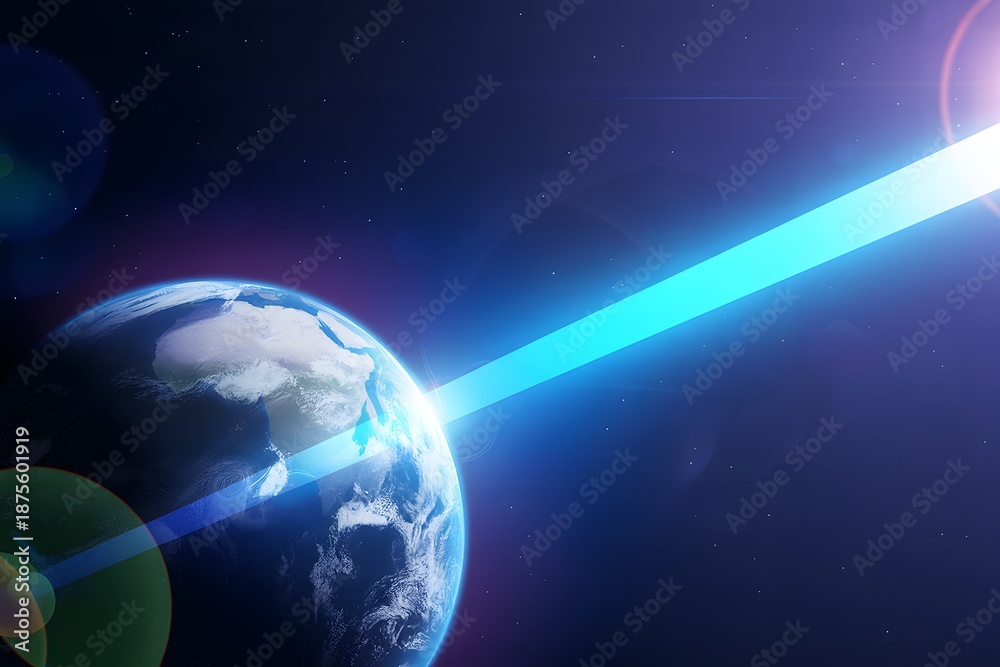 Fototapeta premium Earth from space with a bright blue beam