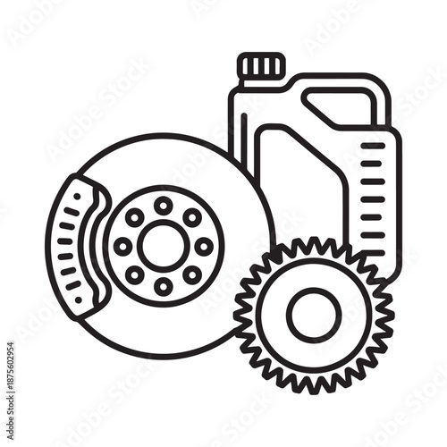 car maintenance icon with brake rotor gear and oil can