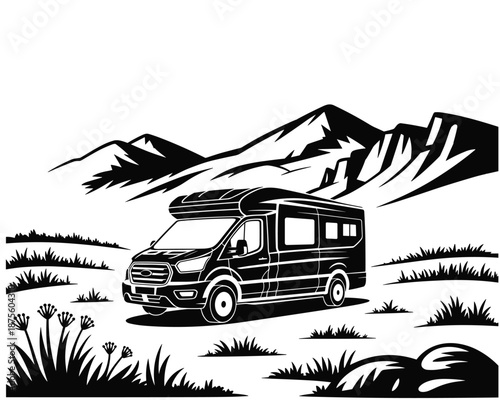 Camper Van Traveling Through Mountains Adventure Road Trip Outdoor Landscape