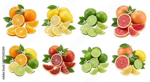 Vibrant Citrus Fruit Assortment: Oranges, Lemons, Limes, Grapefruits, Blood Oranges