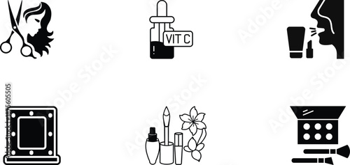 Beauty Salon and Makeup Icons Set Minimal Black Vector