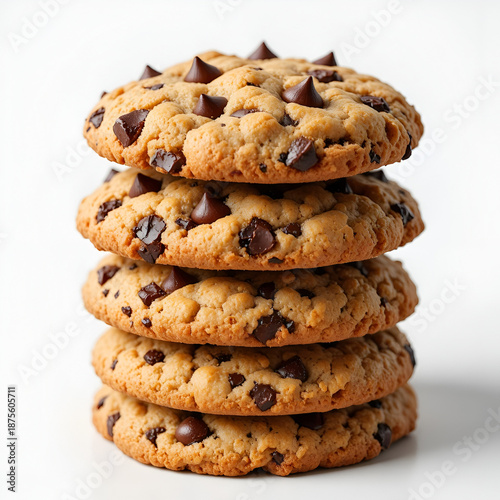 chocolate chip cookies on white background