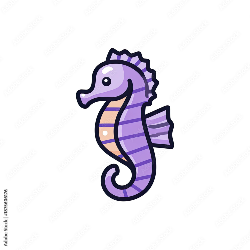 Obraz premium Cute cartoon seahorse illustration. Brightly colored design with a black background