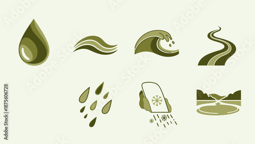 Olive Oil Droplets and Splashes Illustration.