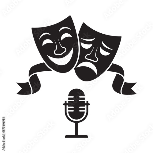 theater comedy and tragedy masks with a microphone