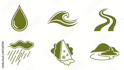 Collection of Green Water Element Icons.