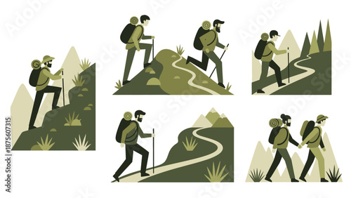 Hiker with Backpack Trekking on Mountain Trail.