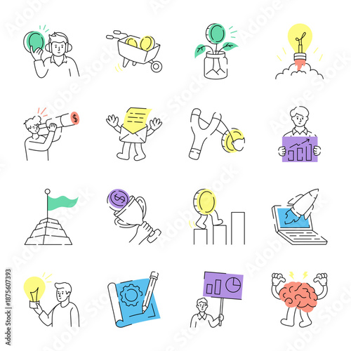 Pack of Business and Finance Doodle Style Illustrations 

