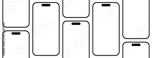 Mobile phone mockup template for app showcase or product advertisement. Realistic smartphone layout in a grid, vector illustration