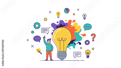 Creative Idea Generation and Innovation Concept with Lightbulb and Abstract Shapes