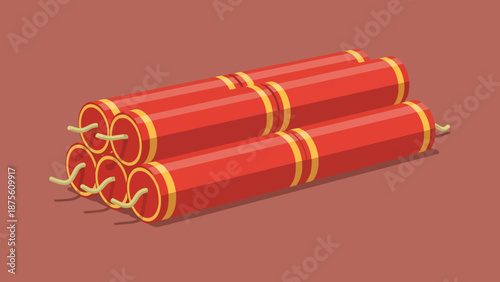 Stacked Red Blasting Charges with Fuses Ready for Detonation on a Simple Background Illustration