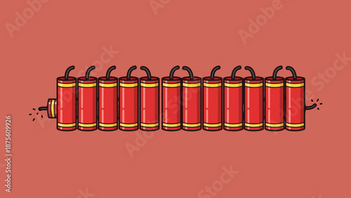 Fuse Connected Red Firecracker String Celebration Event Sparkler Festive Danger Amusement Danger