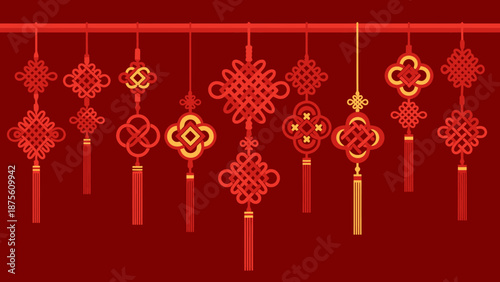 Collection of Traditional Decorative Red East Asian Ornaments Hanging Collection for Celebration and Good Fortune Decoration