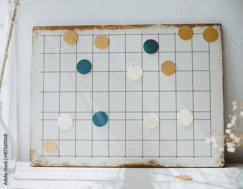 Minimalist Grid Board with Colorful Circles