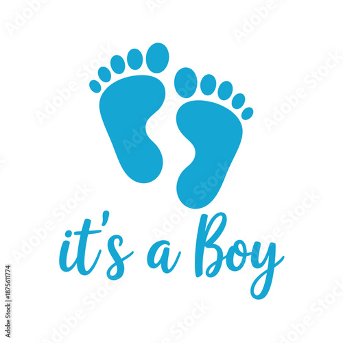 blue baby feet with it s a boy announcement text
