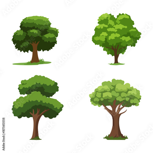 Tree Vector Illustration Collection Featuring Tropical and Orchard Trees with Mango, Apple, Banana, Orange, Coconut Palm and More Isolated on White Background