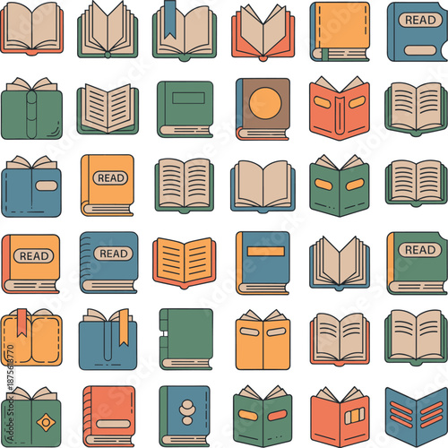 Assortment of Stylized Open and Closed Books reading