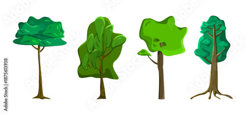 Tree Vector Illustration Collection Featuring Tropical and Orchard Trees with Mango, Apple, Banana, Orange, Coconut Palm and More Isolated on White Background