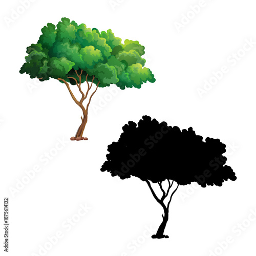 Tree Vector Illustration Collection Featuring Tropical and Orchard Trees with Mango, Apple, Banana, Orange, Coconut Palm and More Isolated on White Background