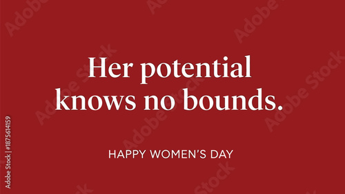 Empowering women's day greeting card with inspirational quote red background white text celebrating female potential