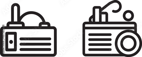 Portable Radio and Communication Device Line Icons Representing Handheld Transceivers and Wireless Electronic Equipment for Broadcasting and Signal Reception.